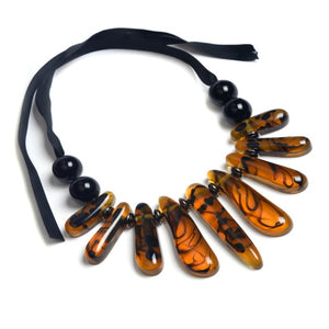 Chunky Tortoise Shell Tie Neck Statement Necklace