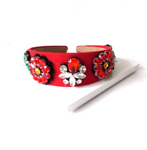 Load image into Gallery viewer, Red Floral Jewelled Headband
