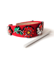 Load image into Gallery viewer, Red Floral Jewelled Headband
