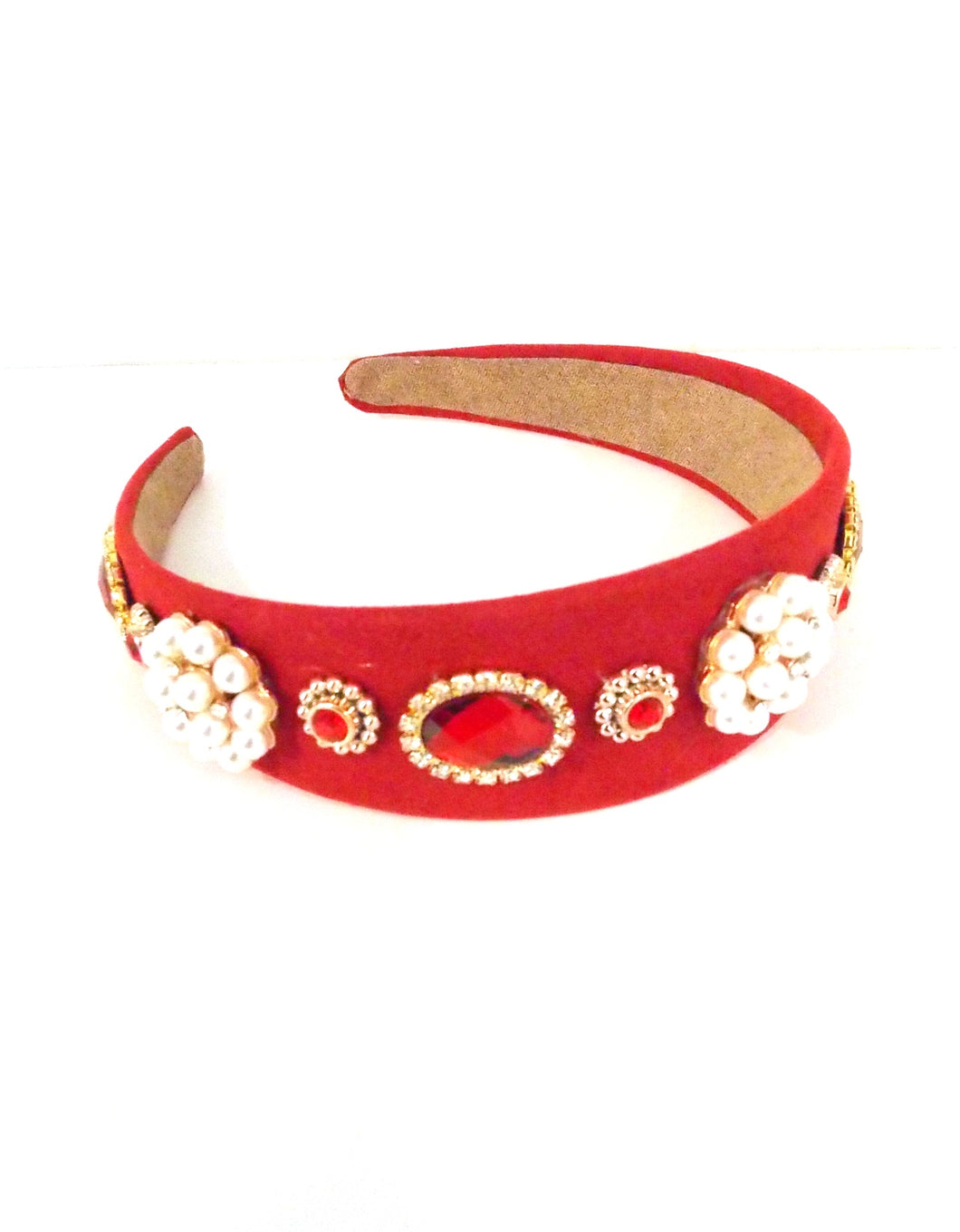 Red Faux Pearl and Crystal Jewelled Headband
