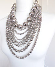 Load image into Gallery viewer, Over Sized Chunky Silver Bead Layered Statement Necklace
