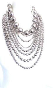 Over Sized Chunky Silver Bead Layered Statement Necklace