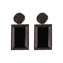 Load image into Gallery viewer, Black Jewelled Rectangle Statement Earrings
