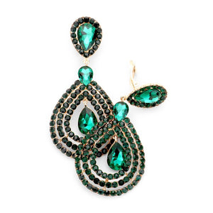 Clip On Over-Sized Emerald Green Jewelled Teardrop Earrings