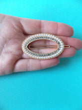 Load image into Gallery viewer, Pearl and Crystal Oval Hair Clip
