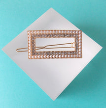 Load image into Gallery viewer, Pearl and Crystal Rectangle Hair Clip
