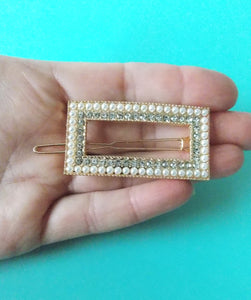 Pearl and Crystal Rectangle Hair Clip