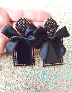 Black Rectangle Bow Earrings