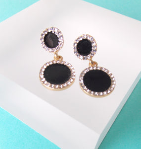 Mini Black and Crystal Drop Earrings