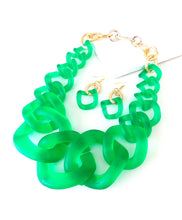 Load image into Gallery viewer, Chunky Green Acrylic Chain Statement Necklace and Earrings Set
