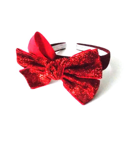 Girls Red Glitter Bow Headband
