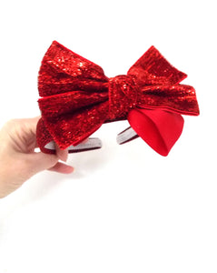 Girls Red Glitter Bow Headband