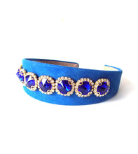 Load image into Gallery viewer, Wide Blue Faux Suede Jewelled Headband
