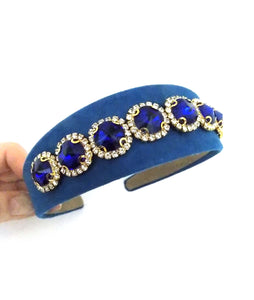 Wide Blue Faux Suede Jewelled Headband