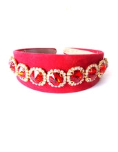 Load image into Gallery viewer, Wide Red and Crystal Jewelled Handmade Headband
