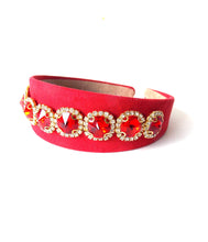 Load image into Gallery viewer, Wide Red and Crystal Jewelled Handmade Headband
