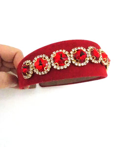 Wide Red and Crystal Jewelled Handmade Headband