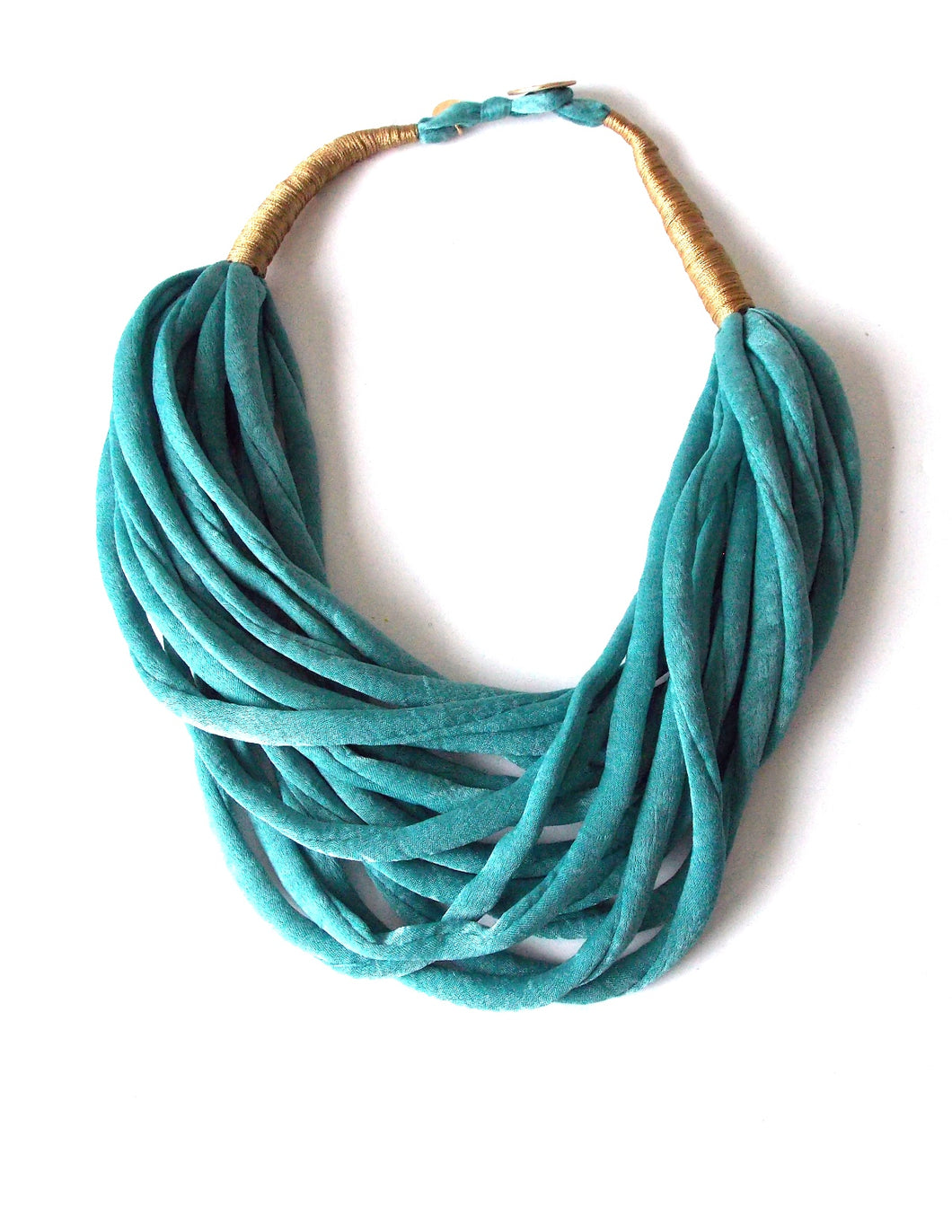 Teal Blue Layered Fabric Necklace