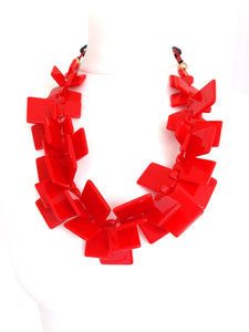 Chunky Red Acrylic Abstract Statement Necklace