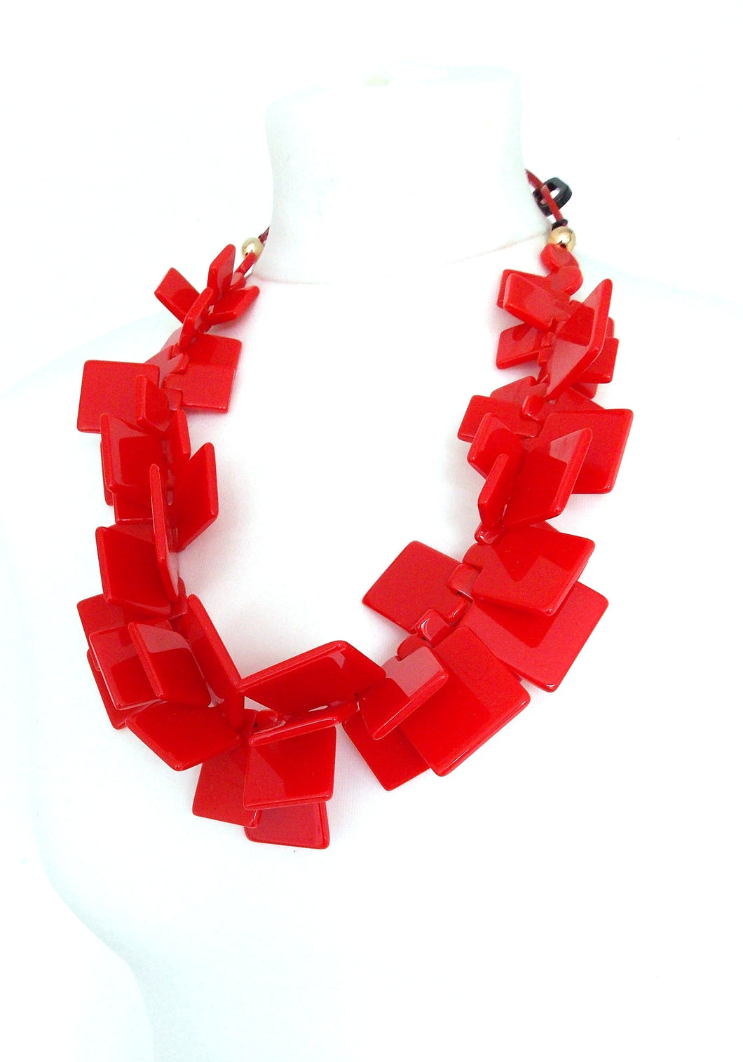 Chunky Red Acrylic Abstract Statement Necklace