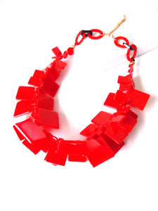 Chunky Red Acrylic Abstract Statement Necklace