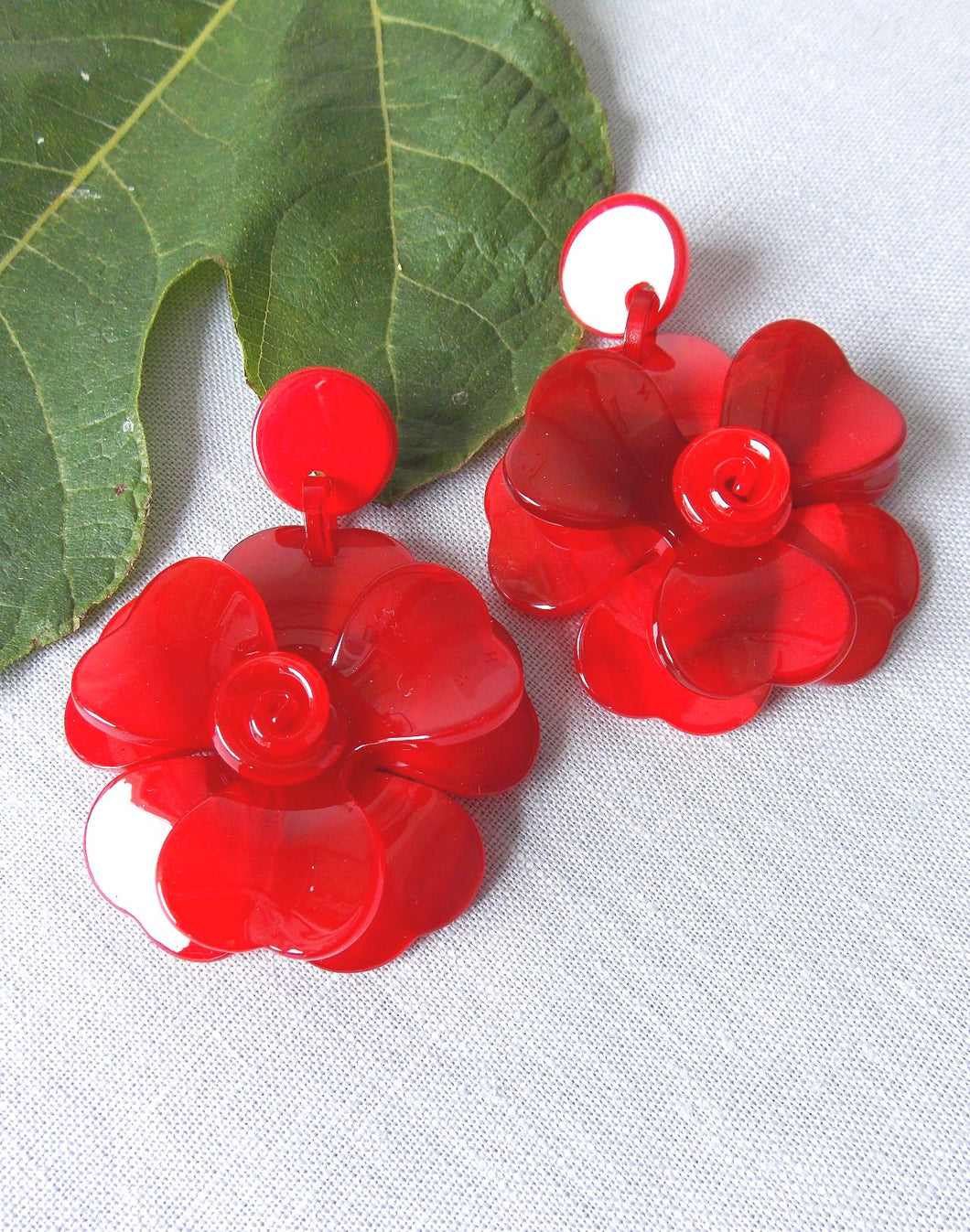 Red Floral Resin Earrings