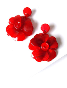 Red Floral Resin Earrings