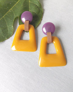 Mustard and Purple Resin Abstract Earrings
