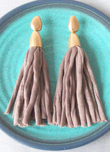 Load image into Gallery viewer, Over-Sized Taupe Fabric Tassel Earrings
