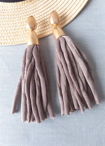 Over-Sized Taupe Fabric Tassel Earrings