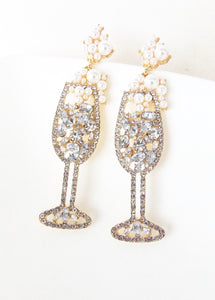 Pearl and Crystal Champagne Glass Earrings