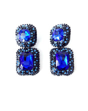 Load image into Gallery viewer, Chunky Blue Square Jewelled Statement Earrings
