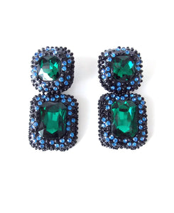 Chunky Green Jewelled Square Statement Earrings