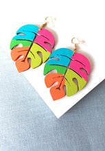 Load image into Gallery viewer, Rainbow Monstera Leaf Earrings
