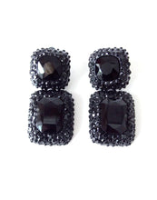 Load image into Gallery viewer, Chunky Black Jewelled Square Drop Statement Earrings
