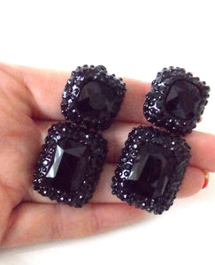 Chunky Black Jewelled Square Drop Statement Earrings