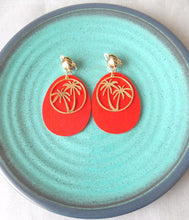 Load image into Gallery viewer, Clip On Red Wooden Palm Tree Earrings
