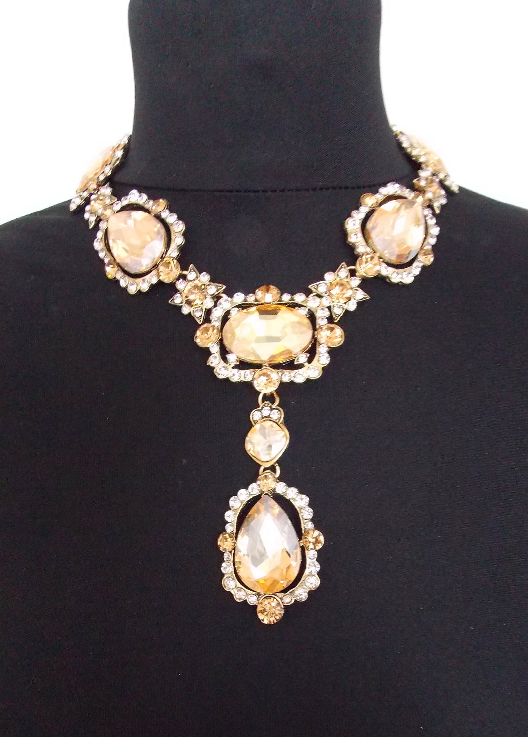 Champagne Crystal Jewelled Bridgerton Style Statement Necklace