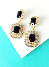 Load image into Gallery viewer, Crystal and Black Jewelled Square Drop Earrings
