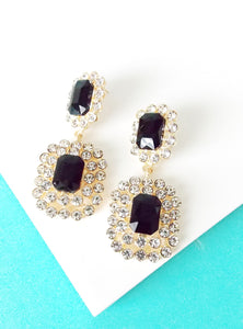 Crystal and Black Jewelled Square Drop Earrings