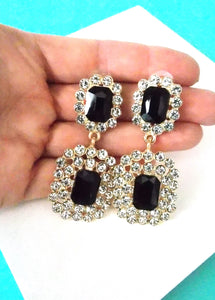 Crystal and Black Jewelled Square Drop Earrings