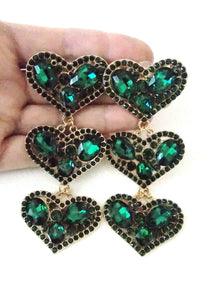 Emerald Green Jewelled Heart Statement Earrings
