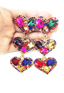 Multi Coloured Jewelled Heart Statement Earrings