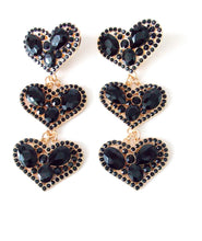 Load image into Gallery viewer, Black Jewelled Heart Statement Earrings
