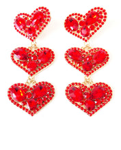 Load image into Gallery viewer, Red Jewelled Triple Heart Statement Earrings
