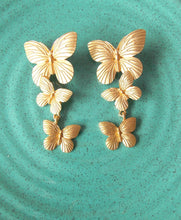 Load image into Gallery viewer, Gold Butterfly Three Tier Earrings
