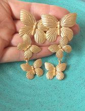 Load image into Gallery viewer, Gold Butterfly Three Tier Earrings
