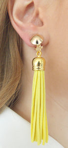 Clip On Yellow faux Suede Tassel Earrings