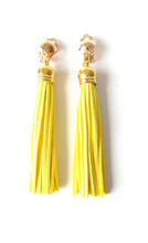 Load image into Gallery viewer, Clip On Yellow faux Suede Tassel Earrings
