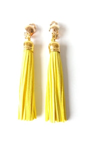 Clip On Yellow faux Suede Tassel Earrings